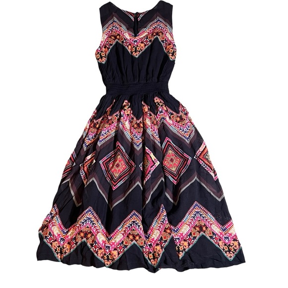 Anthropologie Tanvi Kedia Black Embroidered Bohemian A-Line Dress Size 2 - Picture 8 of 12